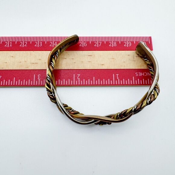 Signed Renee Lepre 925 Copper Brass Cuff Vintage Bracelet Mixed Metal Artisan - Picture 11 of 11
